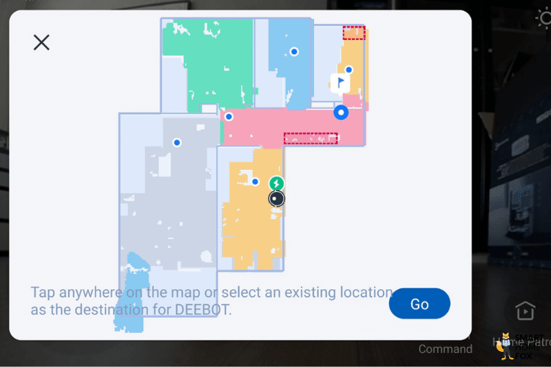 Tap To Go Funktion ist in der Ecovacs Deebot X1 OMNI App zu sehen